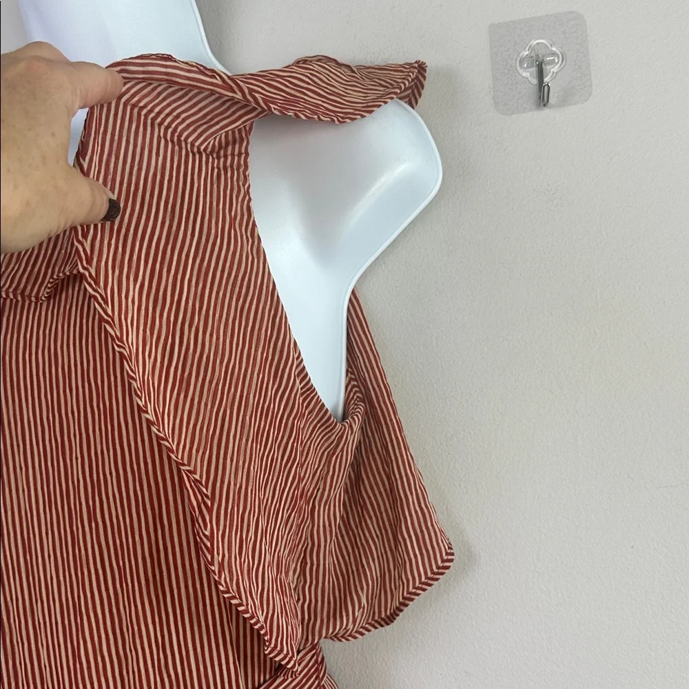 Anthropologie Eva Franco Ruffle Striped Jumpsuit in Terracotta Small Pockets - Picture 9 of 16